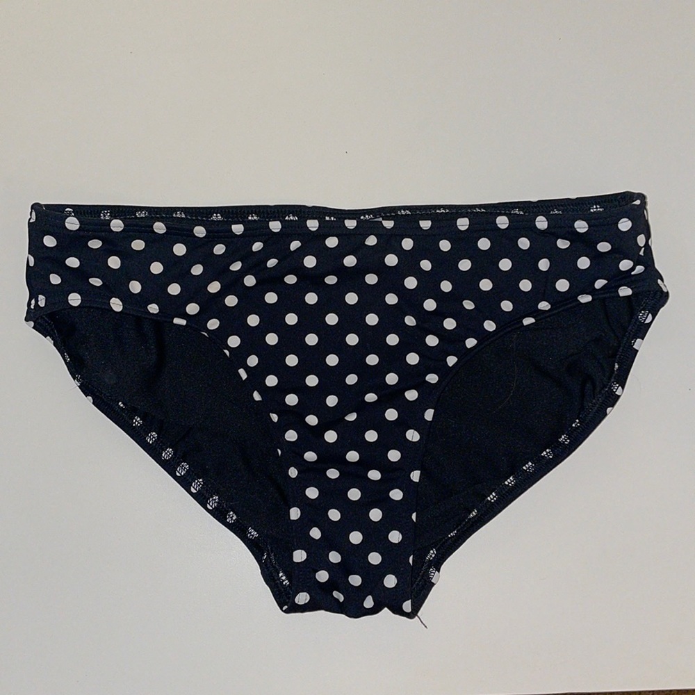 Black with white polka dot Land's End swim bottoms.